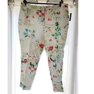 Worthington Slim Fit Ankle Pant White Floral 20W